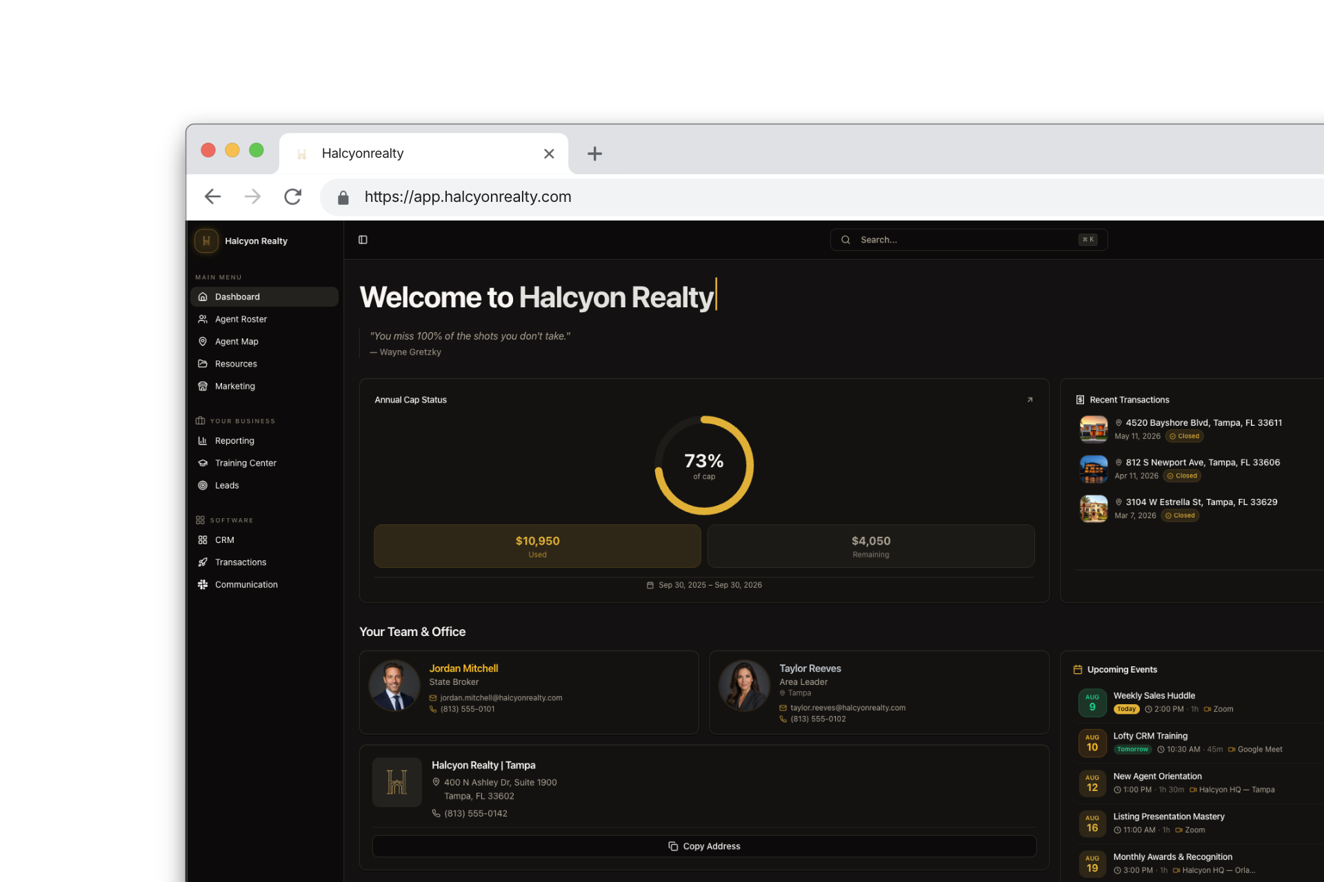 Capped platform dashboard