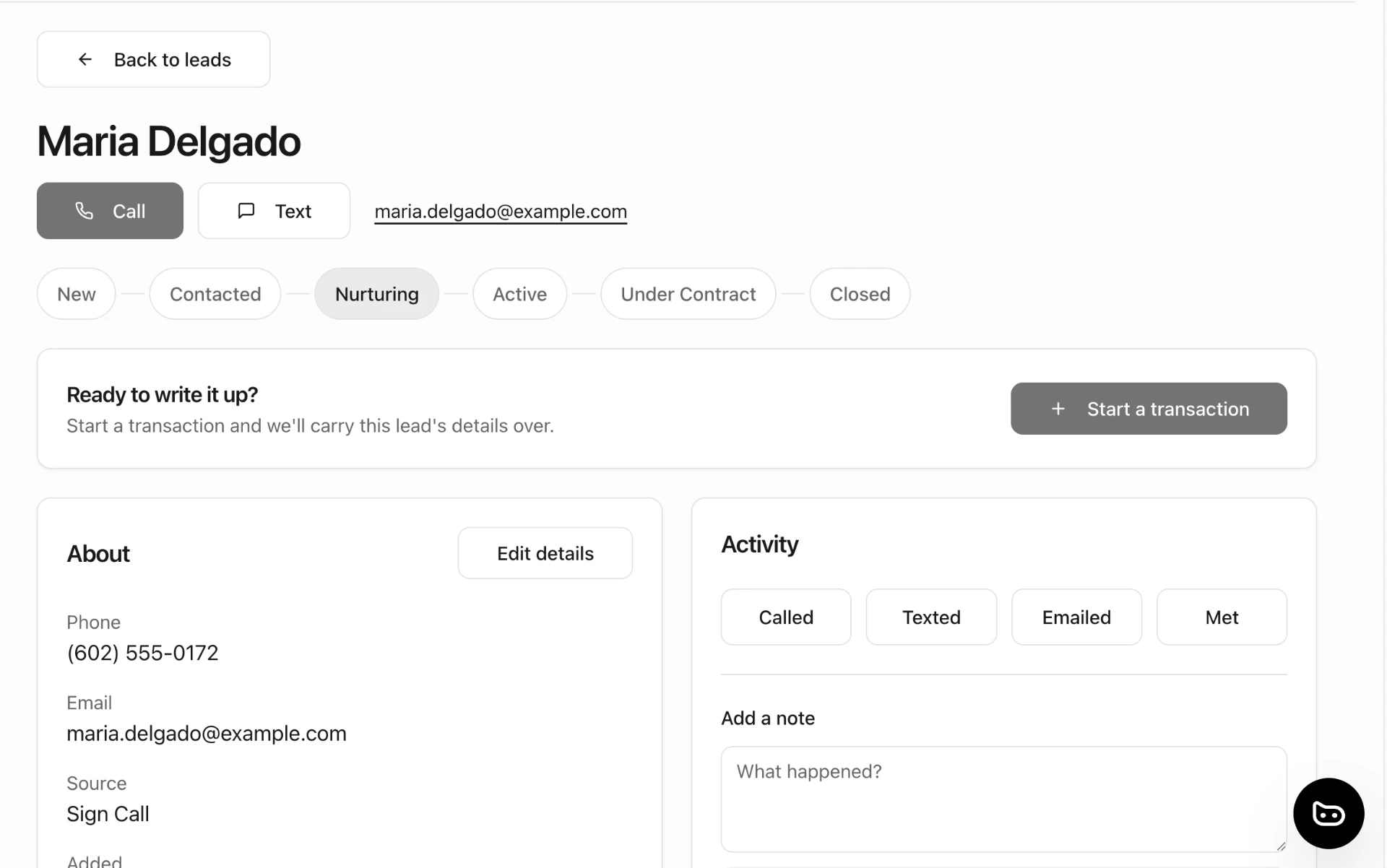 CRM lead record inside the Capped virtual office