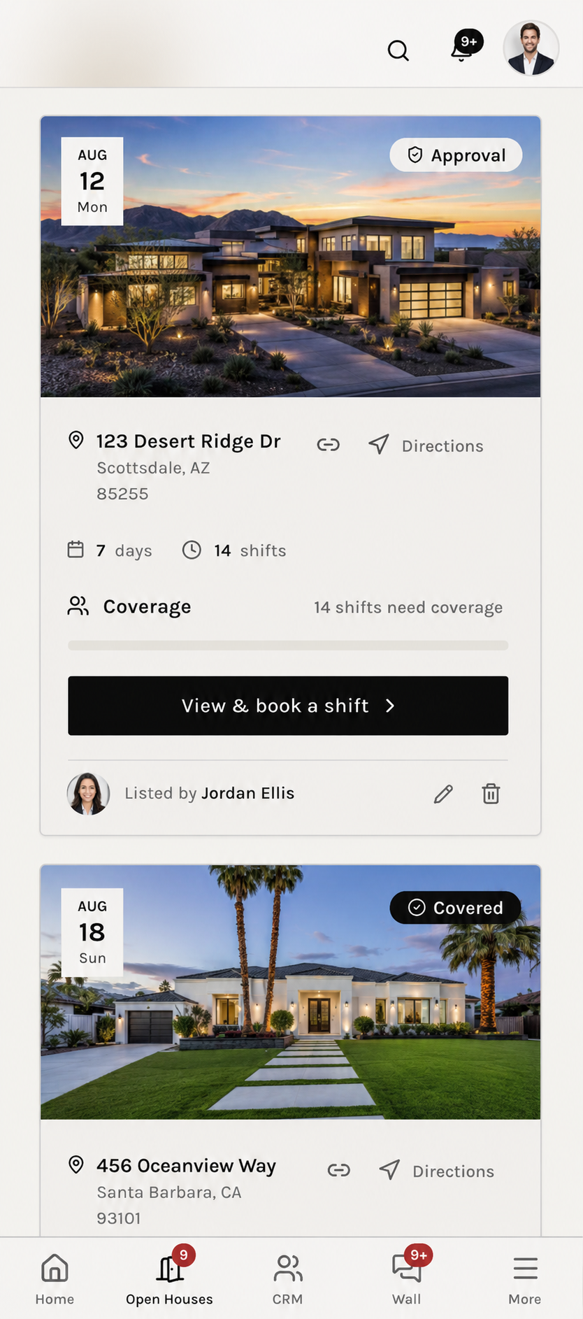 Open house schedule on a phone inside the Capped virtual office